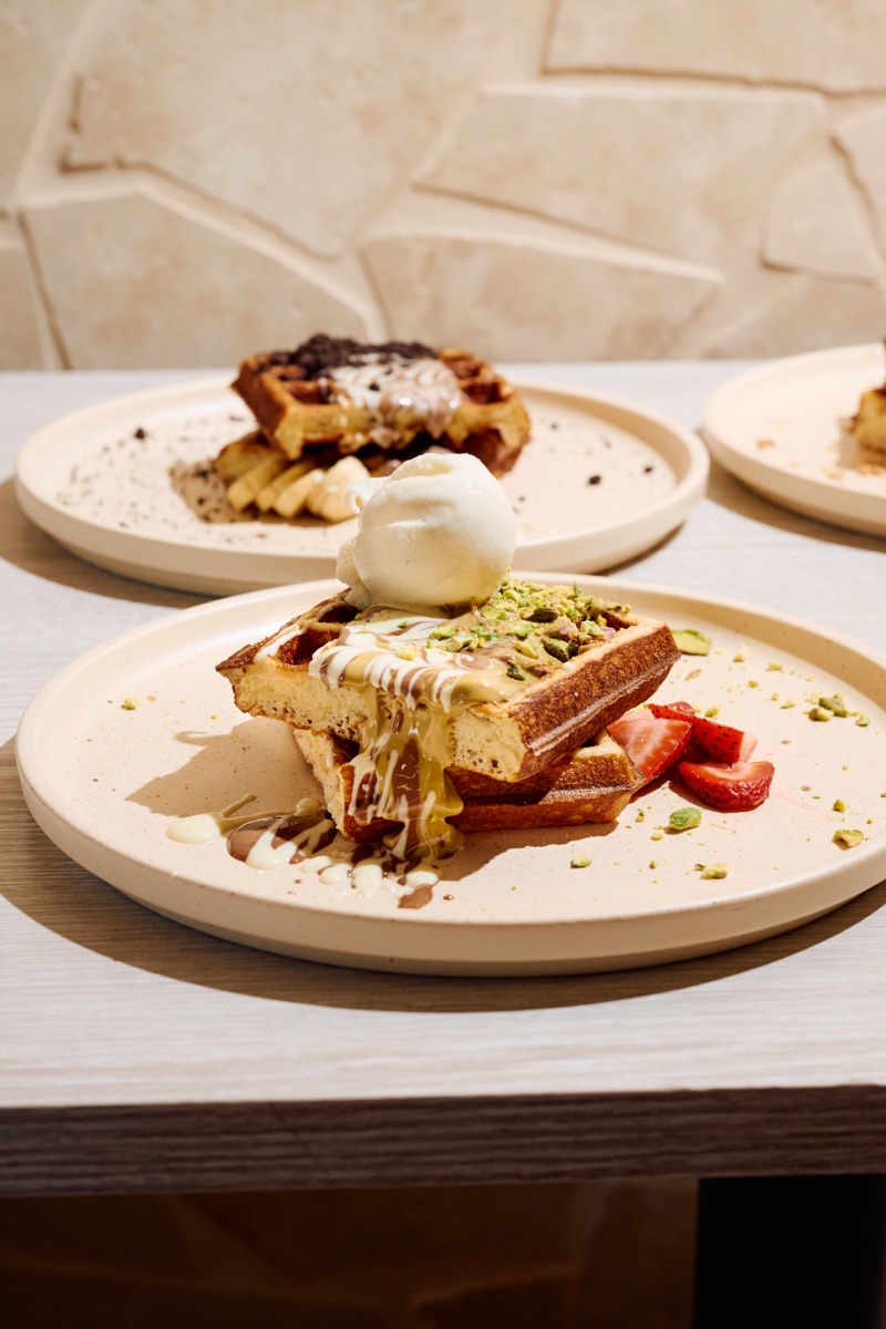 A selection of URTH waffles and toppings